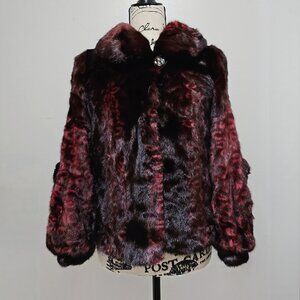 New Mink Fur Jacket Blazer Overcoat Rose Pink Purple Plum Bow Tie Animal Print